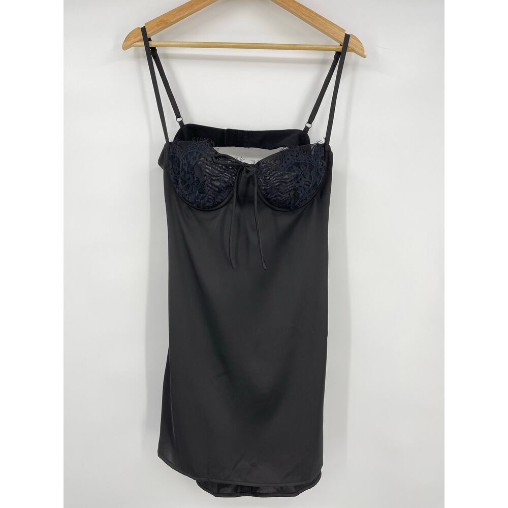 superdown | NWT Tony Mini Dress in Black Satin Sweetheart Lace Babydoll L - Picture 2 of 8